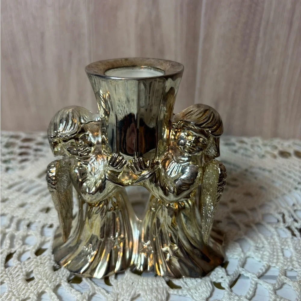 Shimmering Silver Plated Angelic Candle Holder